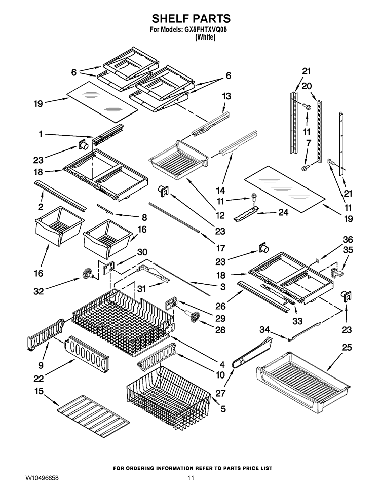 SHELF PARTS Diagram and Parts List for GX5FHTXVQ05  Whirlpool Refrigerator