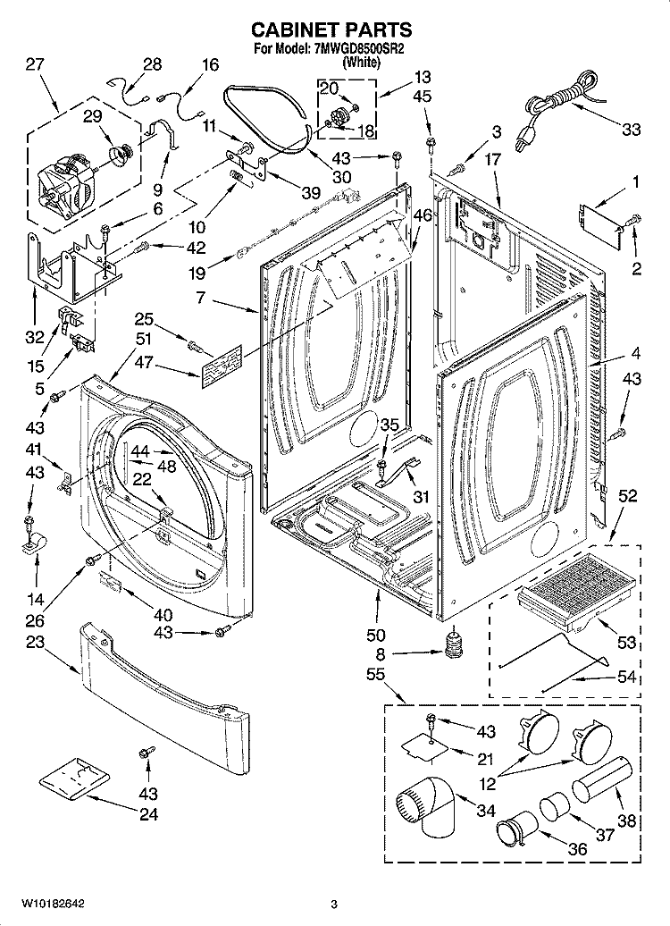 CABINET PARTS Diagram and Parts List for 7MWGD8500SR2  Whirlpool Dryer