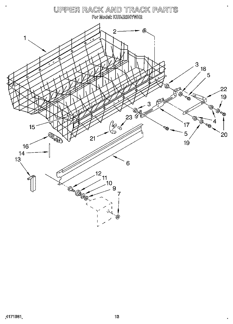 UPPER RACK AND TRACK Diagram and Parts List for KUDJ23HYWH2  KitchenAid Dishwasher