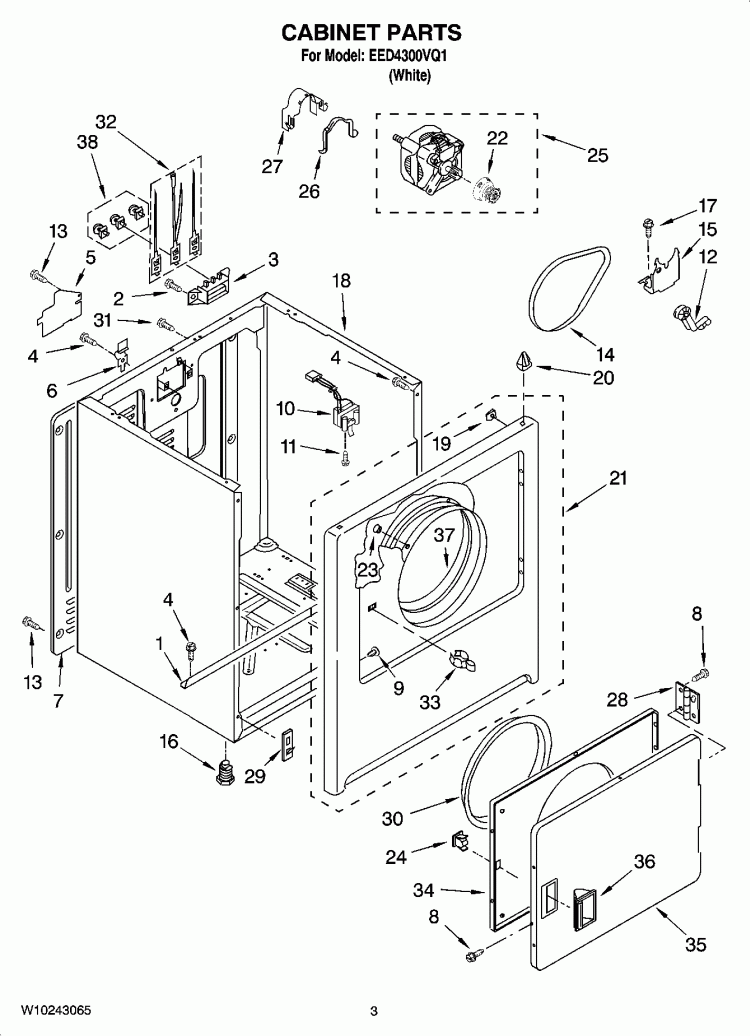 CABINET PARTS Diagram and Parts List for EED4300VQ1  Estate Dryer