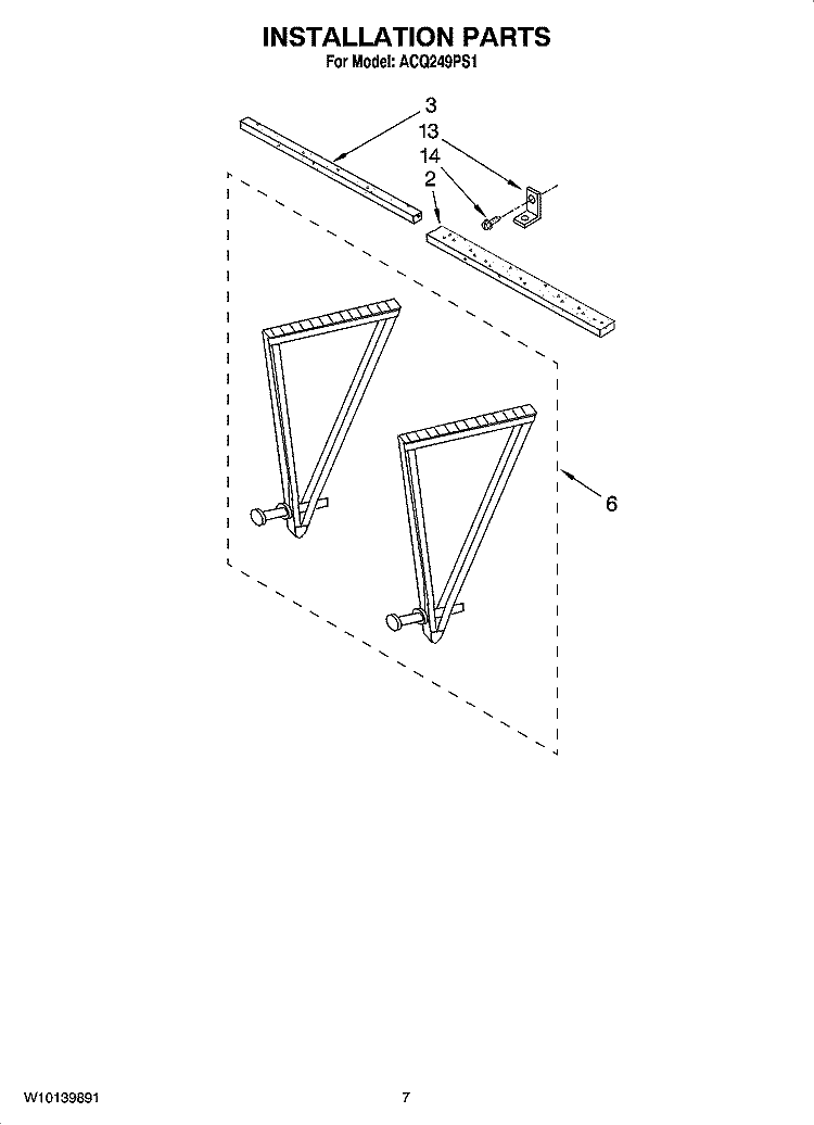 INSTALLATION PARTS Diagram and Parts List for ACQ249PS1  Whirlpool Air Conditioner