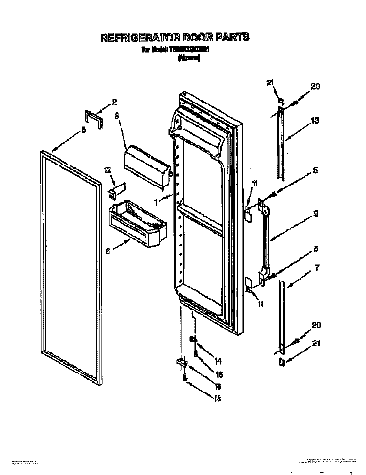 REFRIGERATOR DOOR Diagram and Parts List for 7ED27DQXDN01  Whirlpool Refrigerator