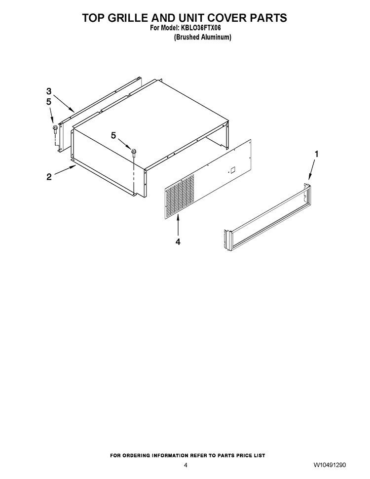 TOP GRILLE AND UNIT COVER PARTS Diagram and Parts List for KBLO36FTX06  KitchenAid Refrigerator