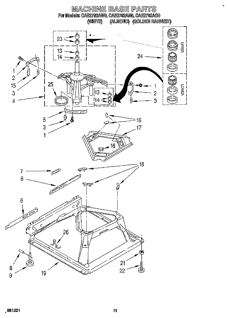 MACHINE BASE Diagram and Parts List for CAE2792AG0  Whirlpool Washer