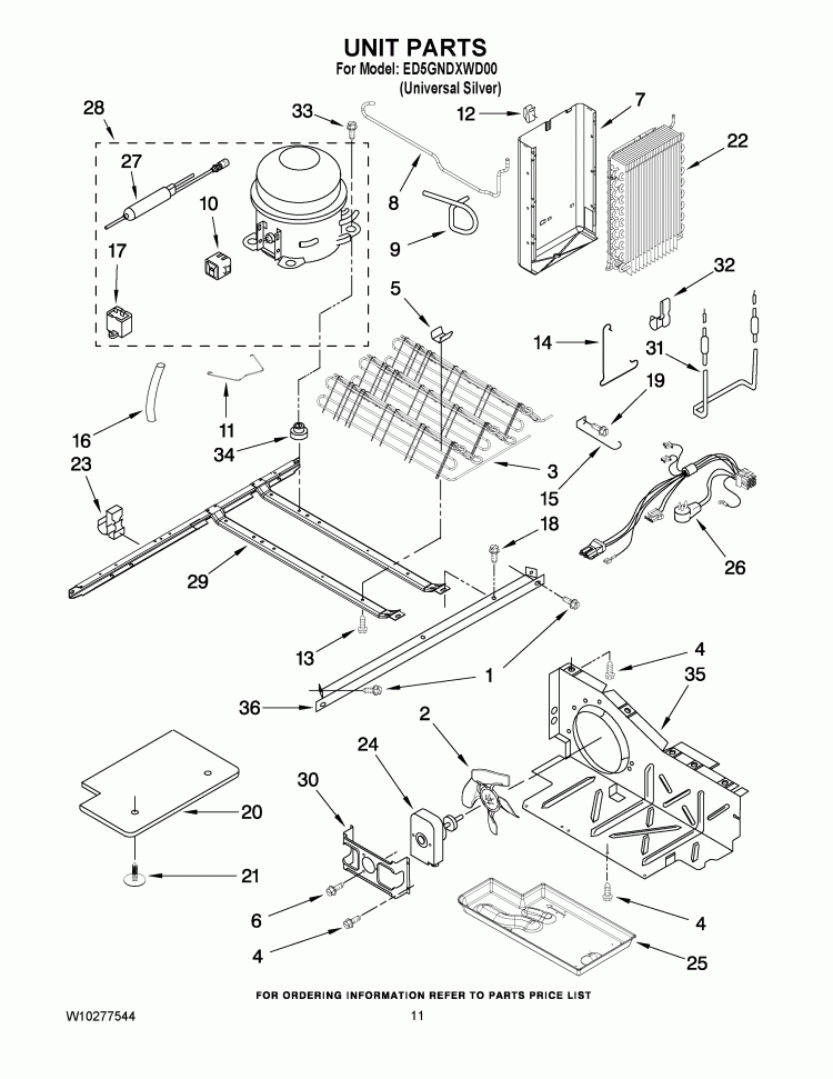 UNIT PARTS Diagram and Parts List for ED5GNDXWD00  Whirlpool Refrigerator