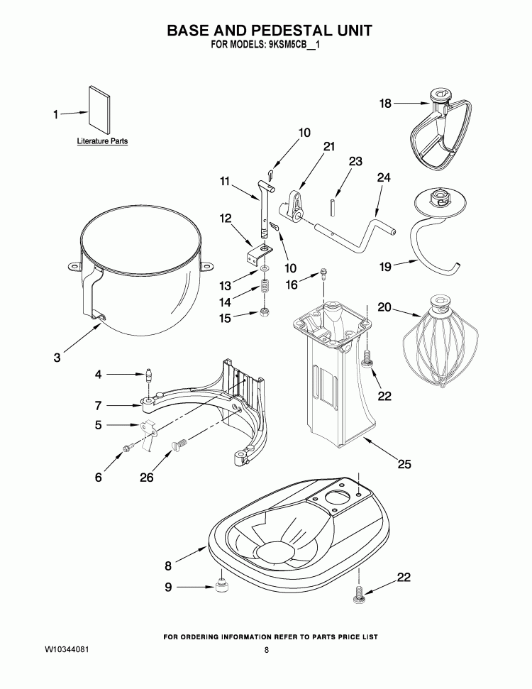 BASE AND PEDESTAL UNIT Diagram and Parts List for 9KSM5CBBK1  KitchenAid Mixer