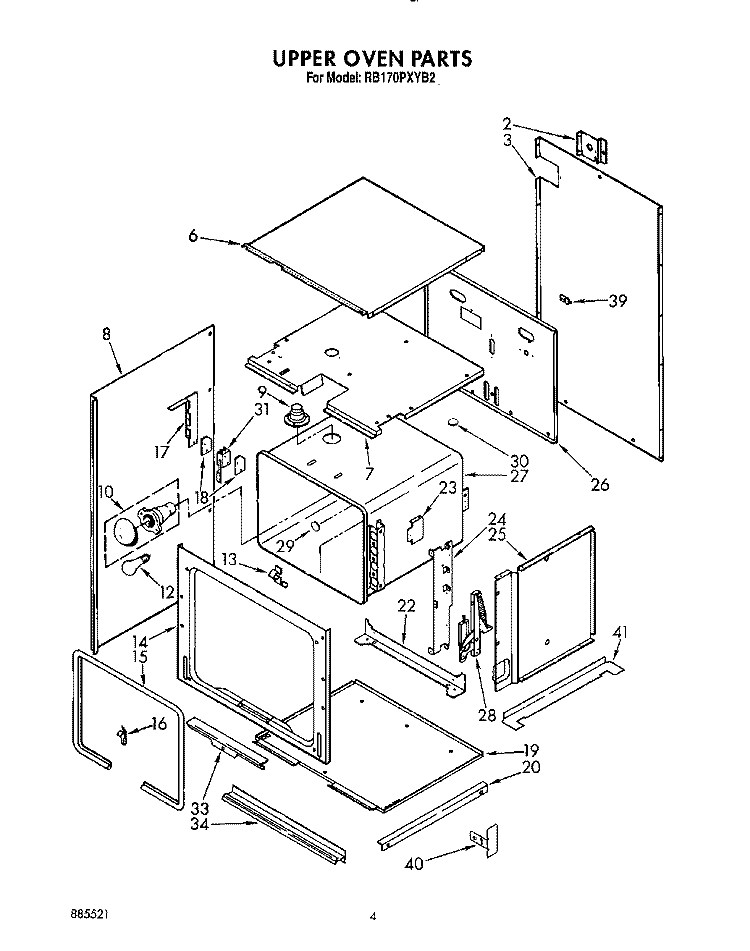 UPPER OVEN Diagram and Parts List for RB170PXYQ2  Whirlpool Wall Oven