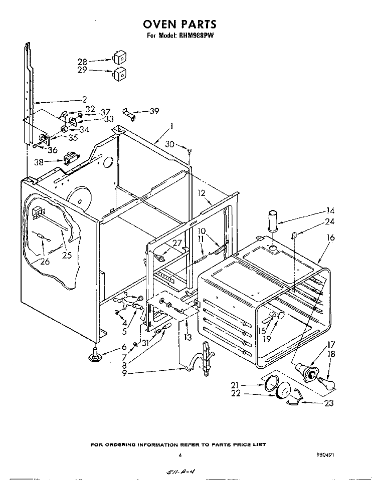 OVEN Diagram and Parts List for RHM988PW  Whirlpool Range