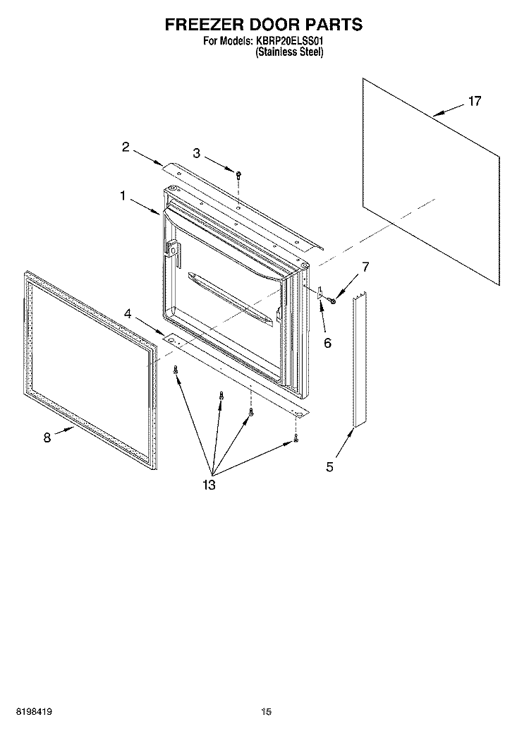 FREEZER DOOR PARTS, OPTIONAL PARTS Diagram and Parts List for KBRP20ELSS01  KitchenAid Refrigerator