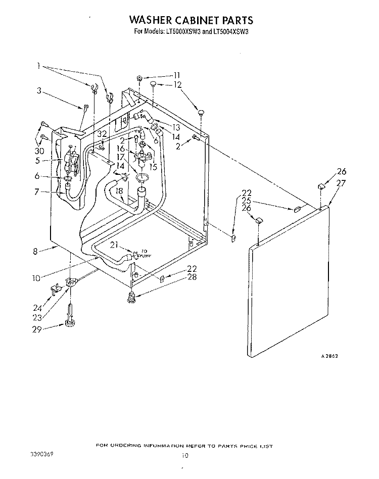 WASHER CABINET Diagram and Parts List for LT5000XSW3  Whirlpool Washer Dryer Combo