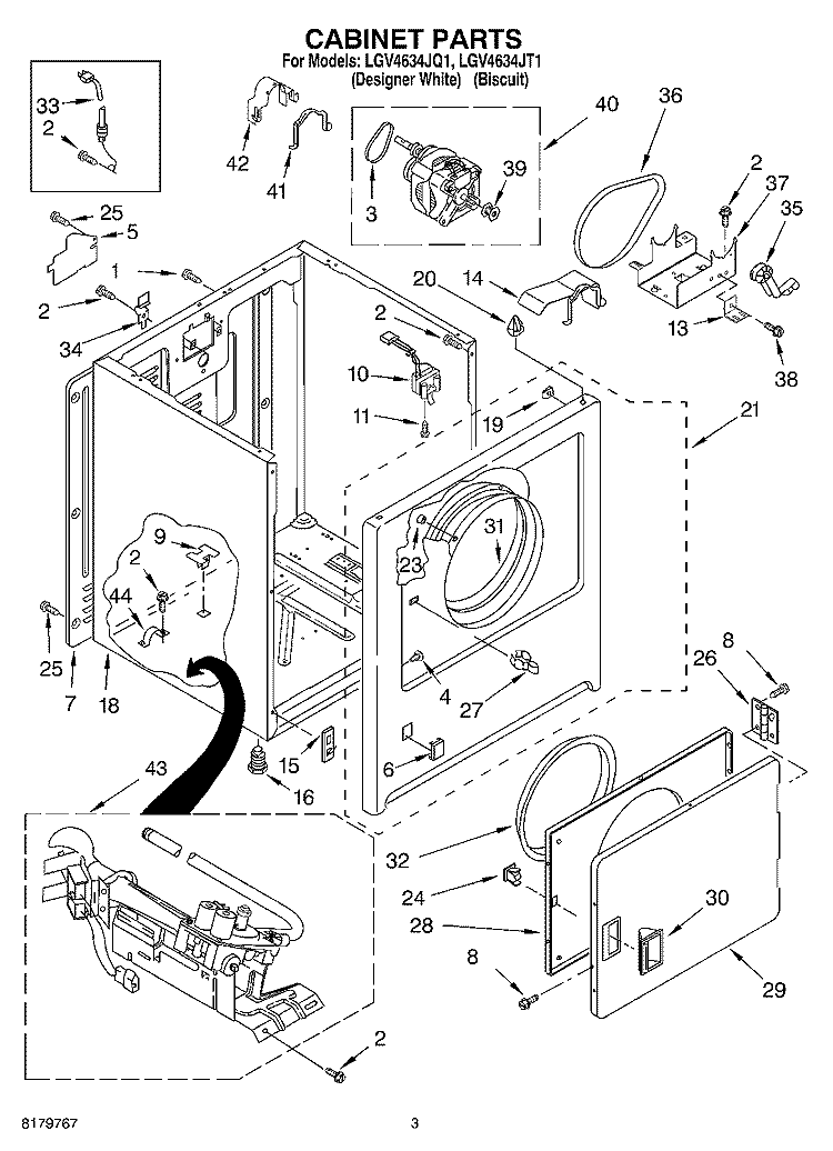 CABINET Diagram and Parts List for LGV4634JT1  Whirlpool Dryer