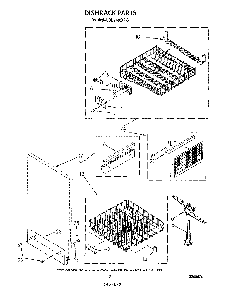 DISHRACK Diagram and Parts List for DU9700XR6  Whirlpool Dishwasher