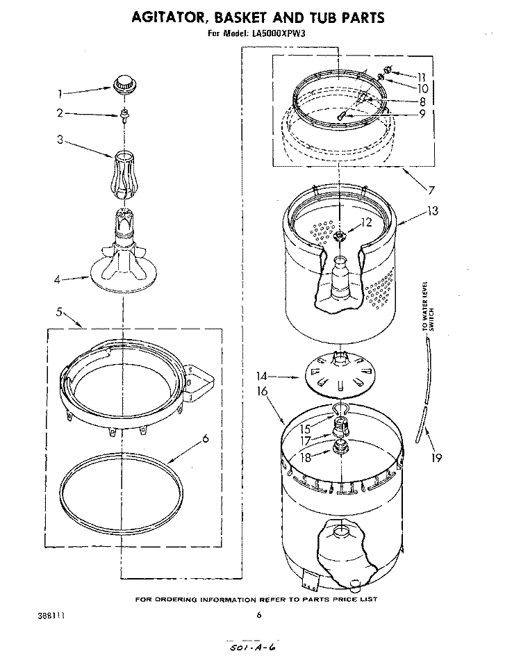 AGITATOR, BASKET AND TUB Diagram and Parts List for LA5000XPW3  Whirlpool Washer