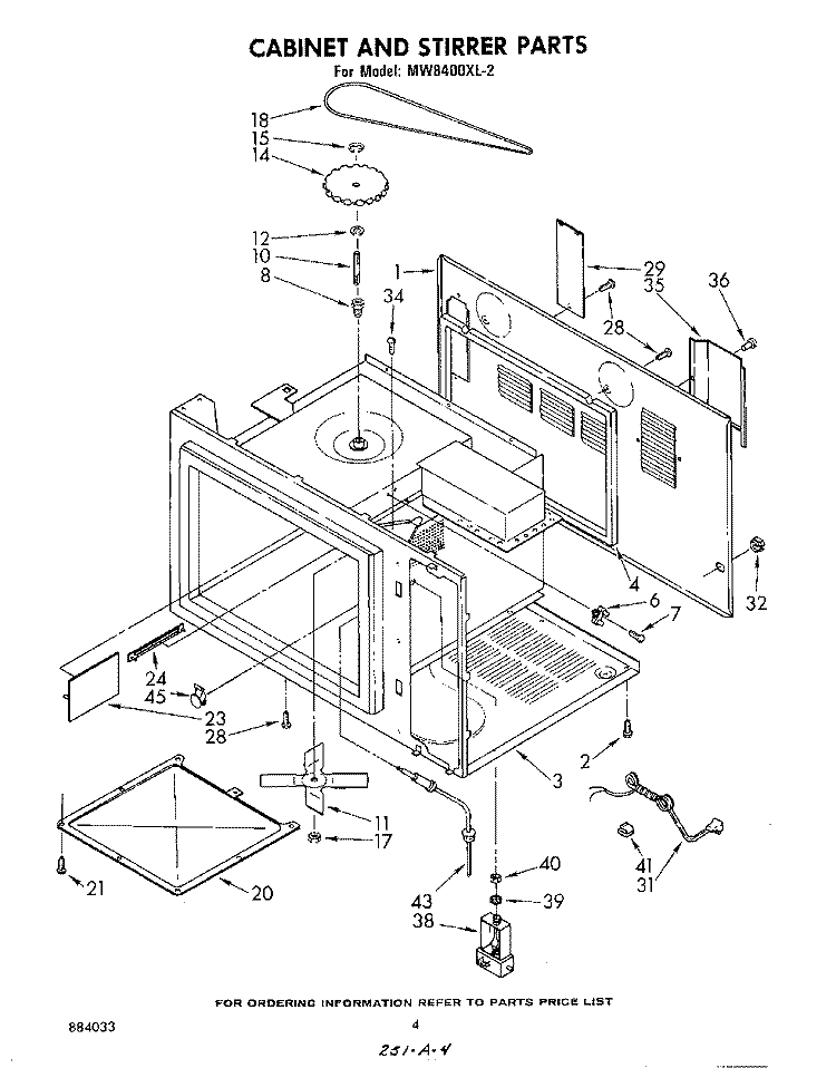 CABINET AND STIRRER Diagram and Parts List for MW8400XL2  Whirlpool Microwave
