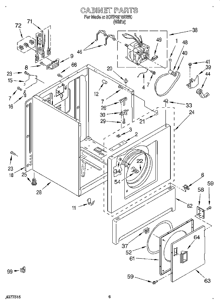 CABINET Diagram and Parts List for 3CEP2910BW0  Whirlpool Dryer