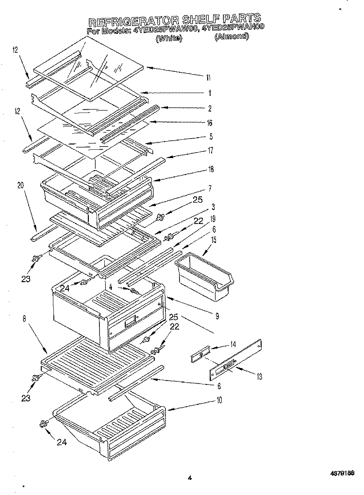 REFRIGERATOR SHELF Diagram and Parts List for 4YED25PWAW00  Whirlpool Refrigerator