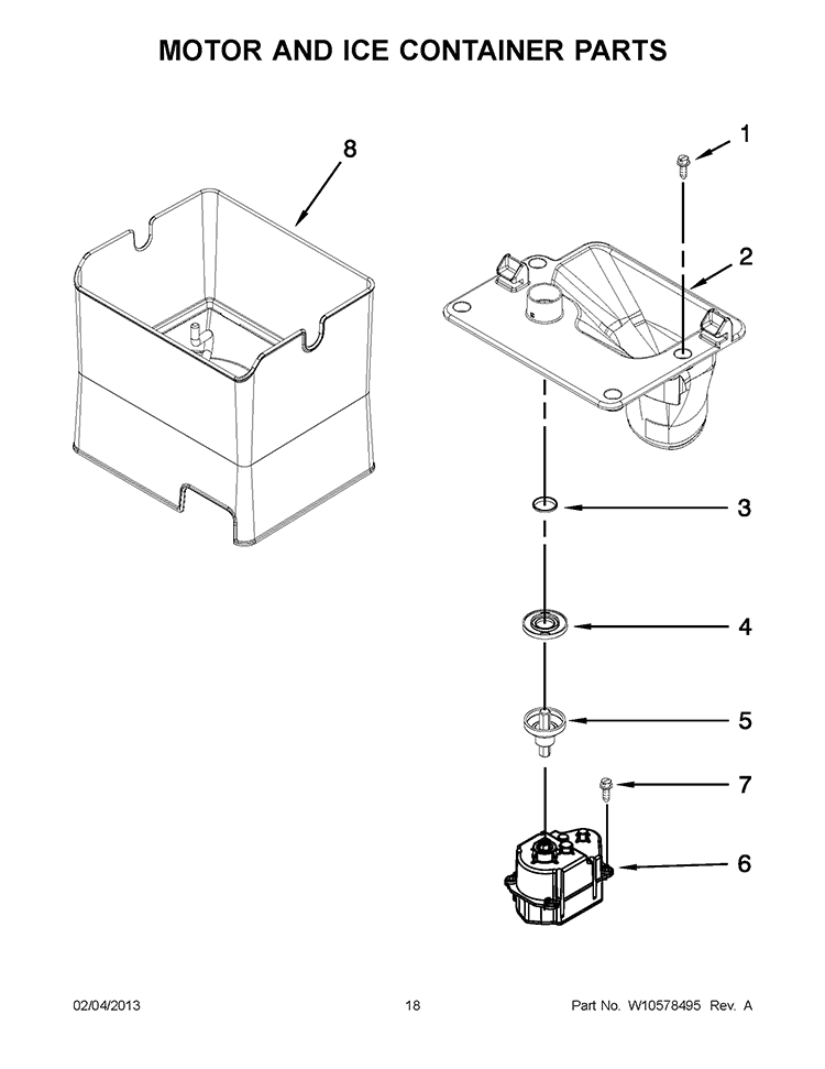 MOTOR AND ICE CONTAINER PARTS Diagram and Parts List for WRF736SDAF10  Whirlpool Refrigerator