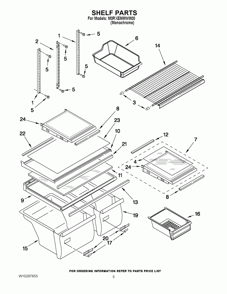 SHELF PARTS Diagram and Parts List for M0RXEMMWM00  Whirlpool Refrigerator