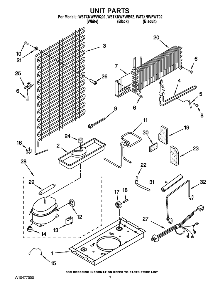 UNIT PARTS Diagram and Parts List for W8TXNWFWT02  Whirlpool Refrigerator