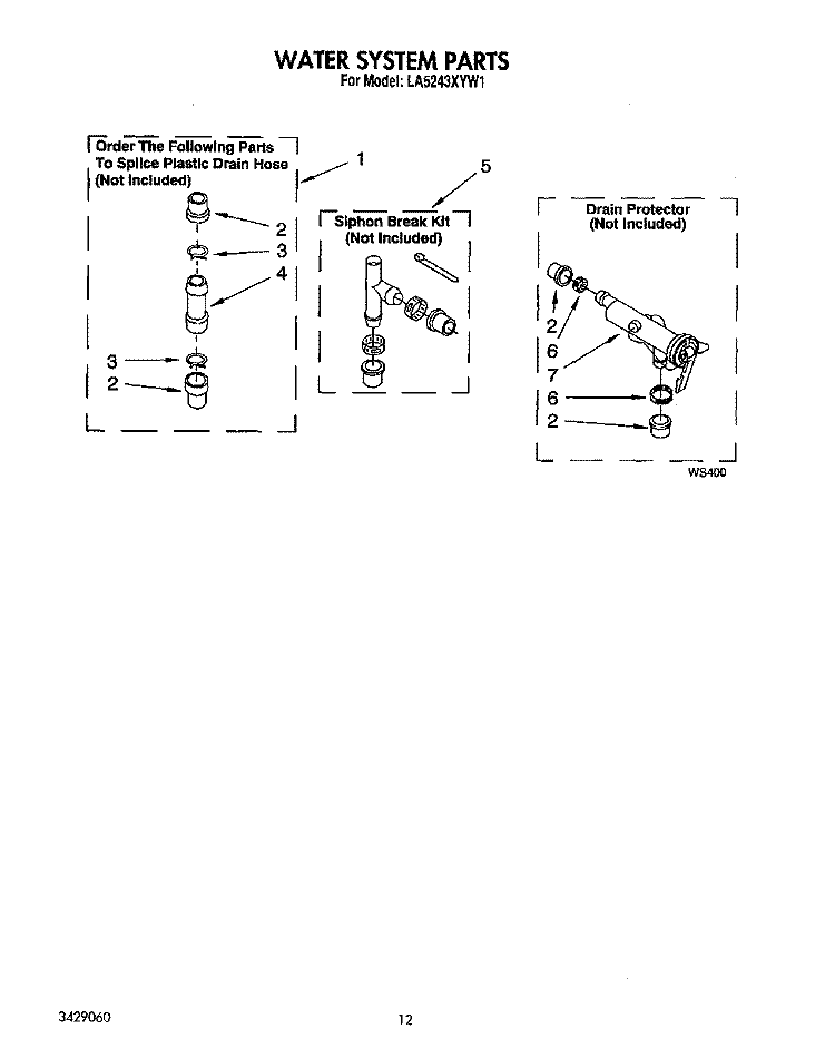 WATER SYSTEM Diagram and Parts List for LA5243XYW1  Whirlpool Washer