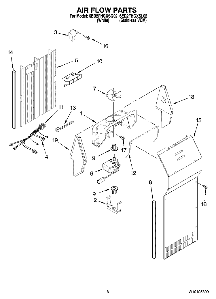 AIR FLOW PARTS Diagram and Parts List for 6ED2FHGXSQ02  Whirlpool Refrigerator