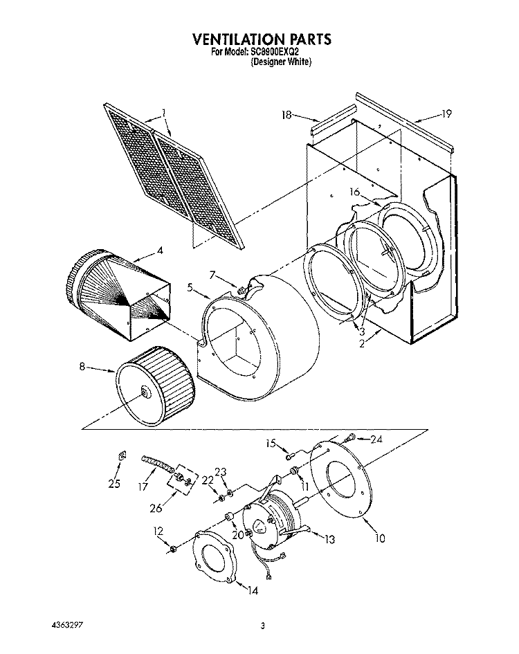 VENTILATION Diagram and Parts List for SC8900EXQ2  Whirlpool Cooktop