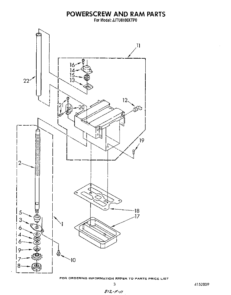 POWER SCREW AND RAM Diagram and Parts List for JJTU8100XTP0  Whirlpool Trash Compactor