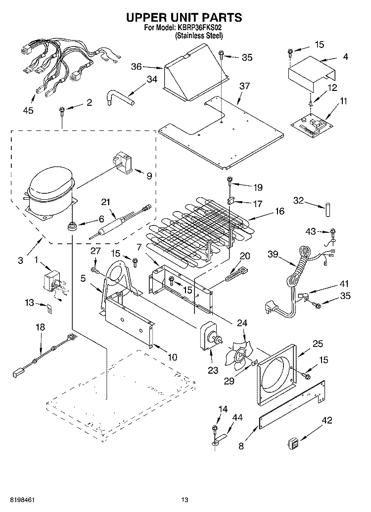 UPPER UNIT PARTS Diagram and Parts List for KBRP36FKS02  KitchenAid Refrigerator