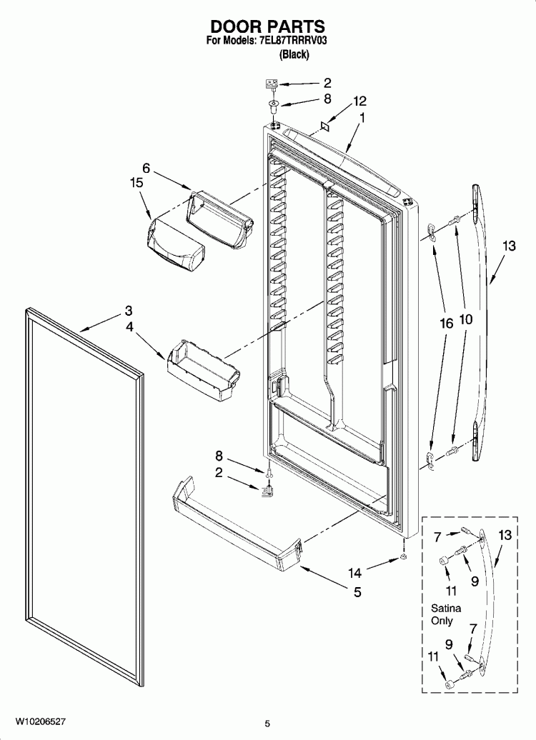 DOOR PARTS Diagram and Parts List for 7EL87TRRRV03  Whirlpool Refrigerator