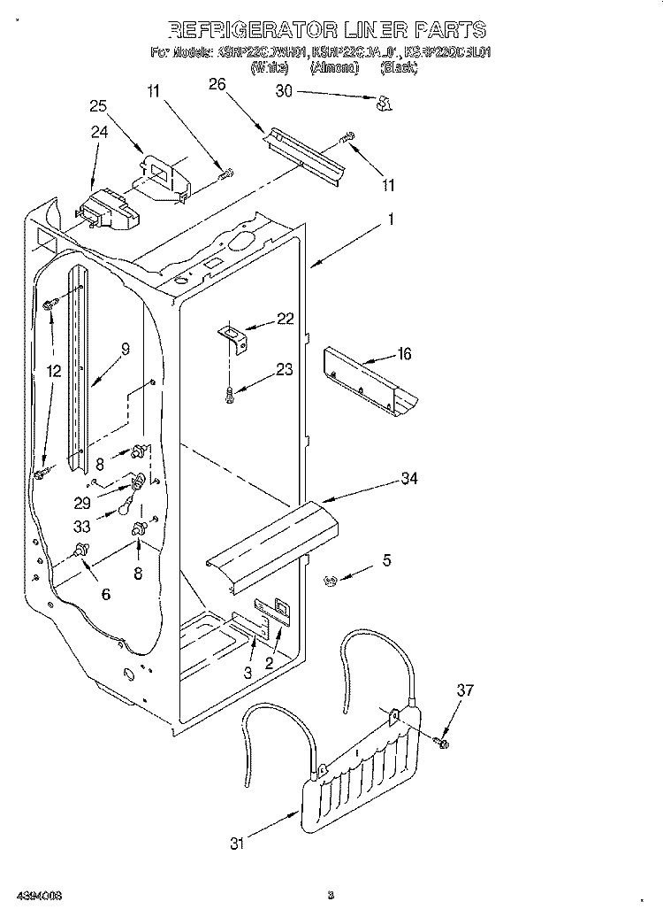 REFRIGERATOR LINER Diagram and Parts List for KSRP22QDAL01  KitchenAid Refrigerator