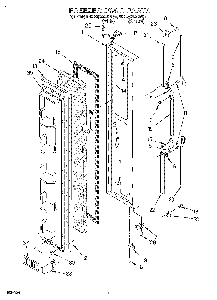 FREEZER DOOR Diagram and Parts List for 4ED20ZKXDN01  Whirlpool Refrigerator