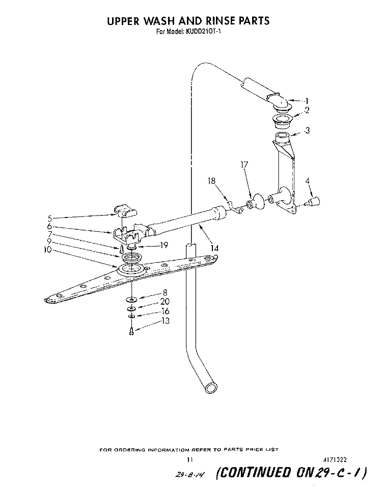 UPPER WASH AND RINSE Diagram and Parts List for KUDD210T1  KitchenAid Dishwasher