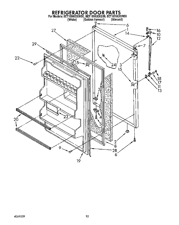REFRIGERATOR DOOR, LIT/OPTIONAL Diagram and Parts List for 8ET18NKXXW00  Whirlpool Refrigerator