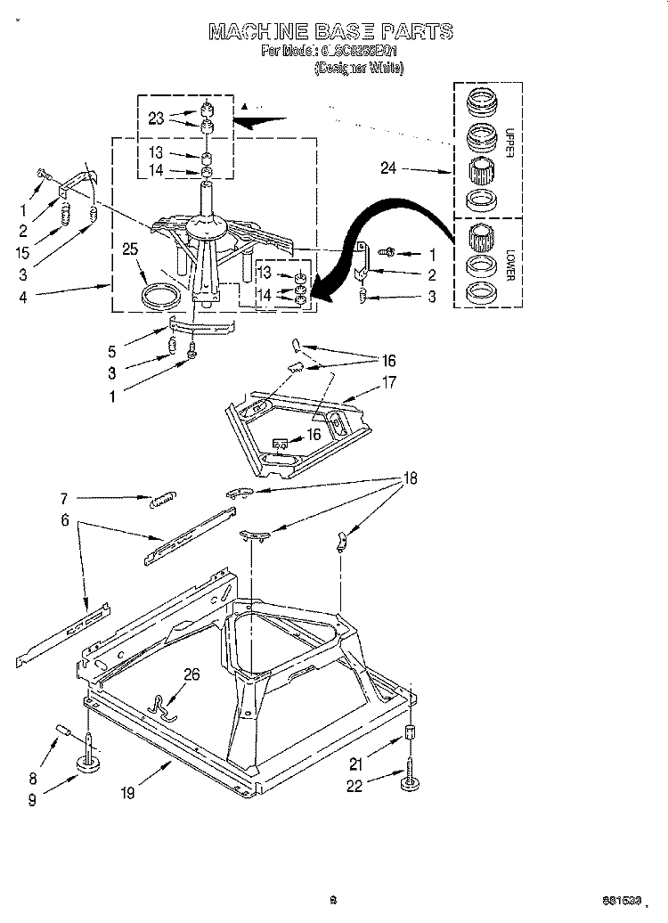 MACHINE BASE Diagram and Parts List for 6LSC8255EQ1  Whirlpool Washer