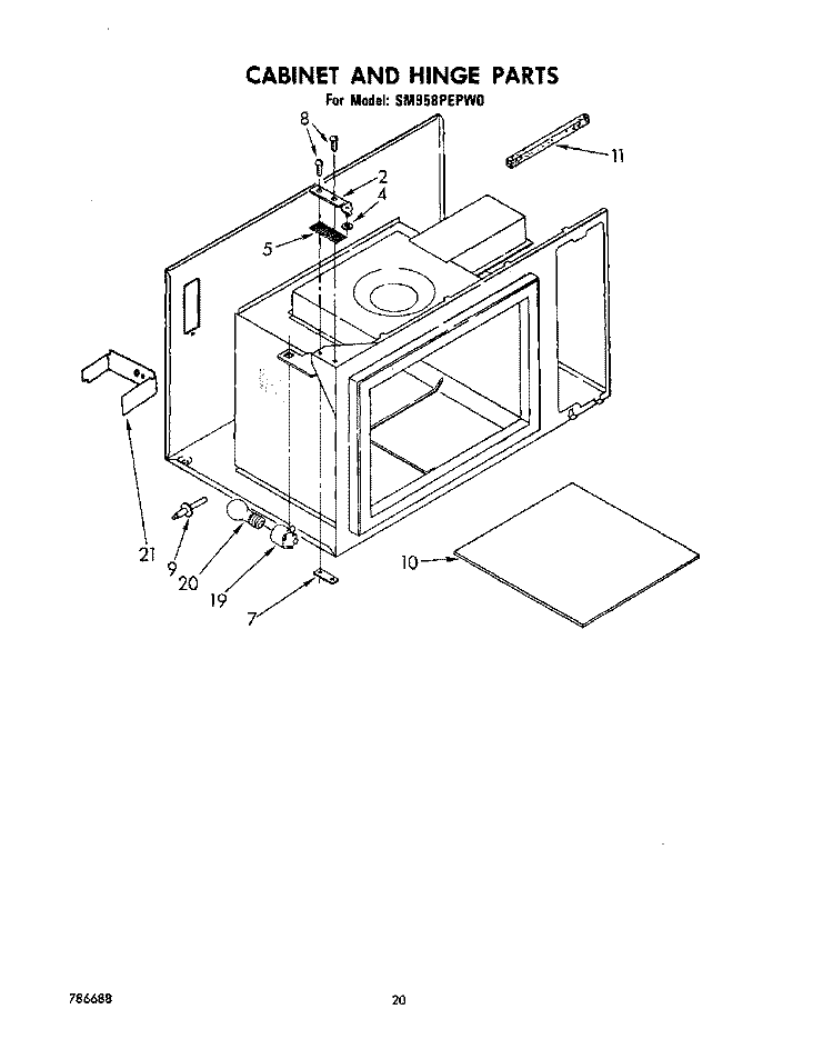 CABINET AND HINGE Diagram and Parts List for SM958PEPW0  Whirlpool Range
