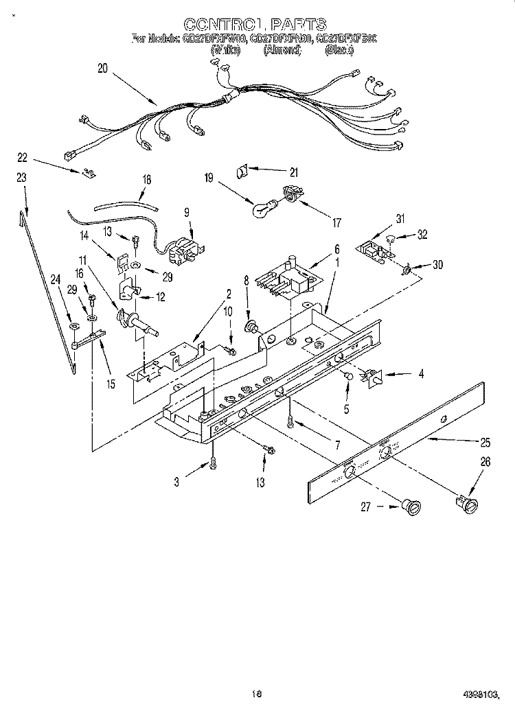 CONTROL Diagram and Parts List for GD27DFXFB00  Whirlpool Refrigerator