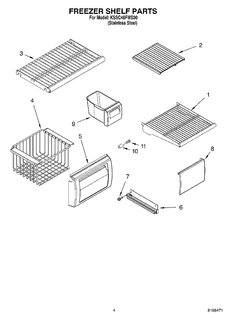 FREEZER SHELF PARTS Diagram and Parts List for KSSC48FMS00  KitchenAid Refrigerator