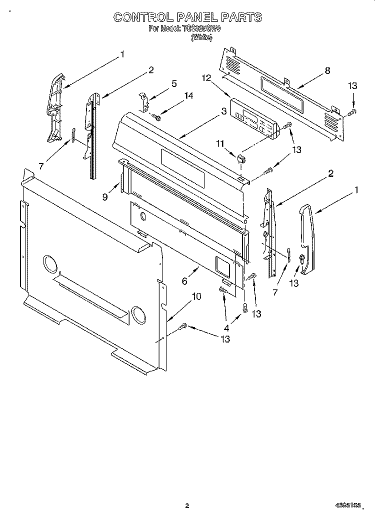 CONTROL PANEL Diagram and Parts List for TGS325GW0  Estate Range