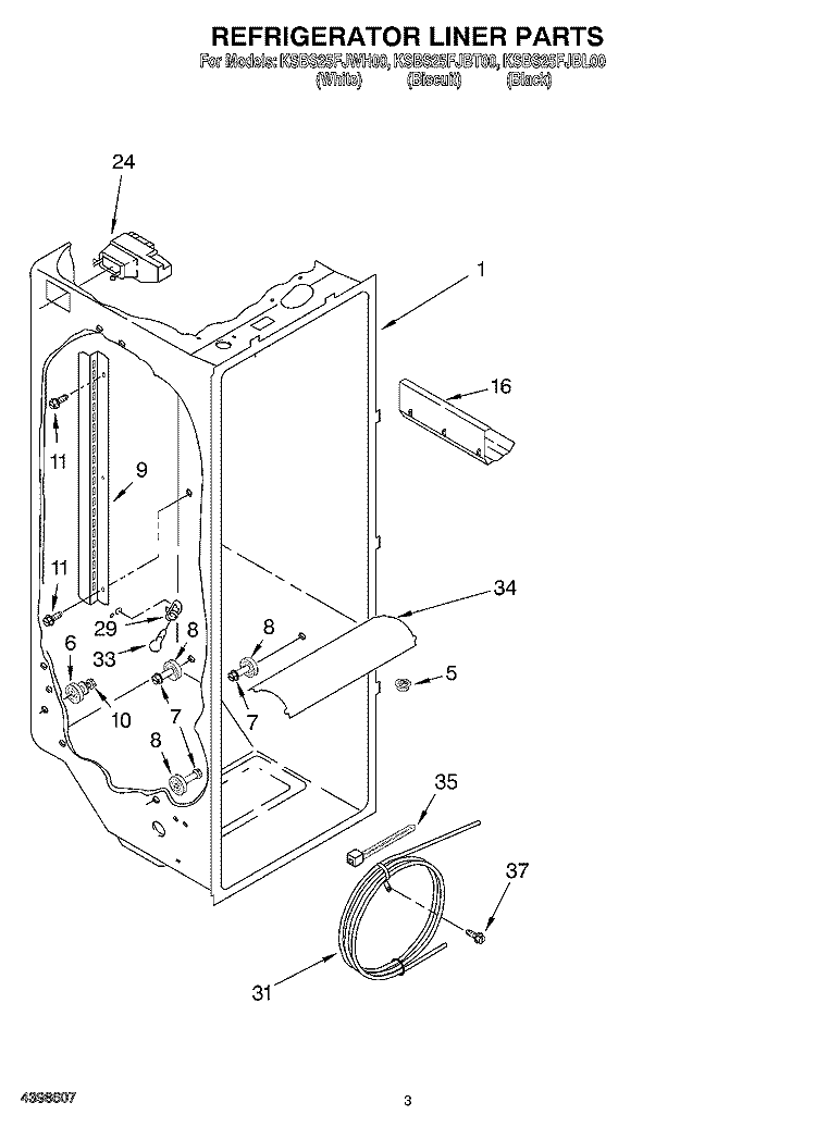 REFRIGERATOR LINER Diagram and Parts List for KSBS25FJBL00  KitchenAid Refrigerator
