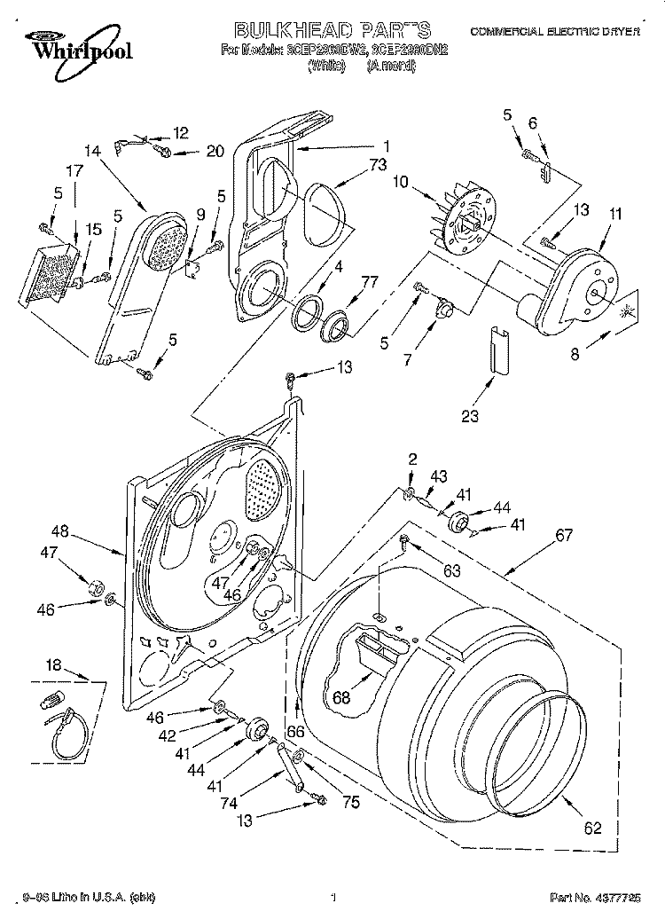 SECTION Diagram and Parts List for 3CEP2960DN2  Whirlpool Dryer