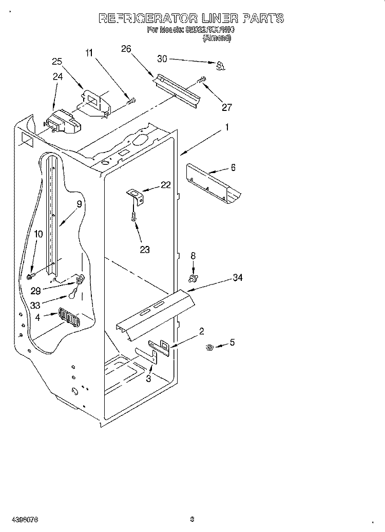 REFRIGERATOR LINER Diagram and Parts List for 8ED22PKXFN00  Whirlpool Refrigerator