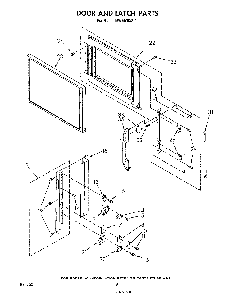 DOOR LATCH Diagram and Parts List for MW8900XS1  Whirlpool Microwave