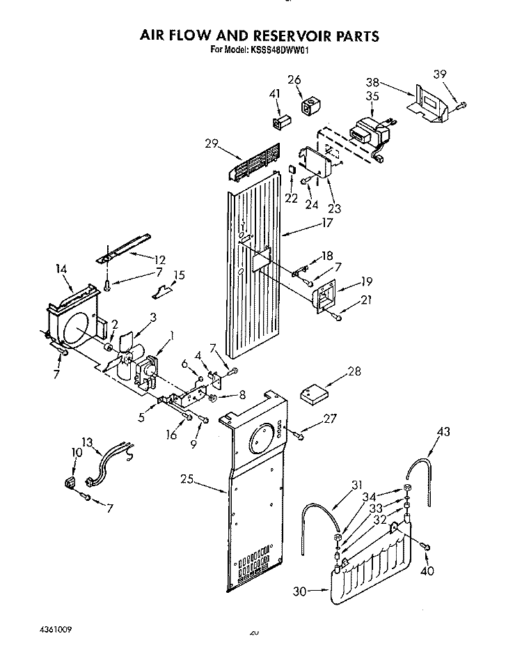 AIR FLOW AND RESERVOIR Diagram and Parts List for KSSS48DWW01  KitchenAid Refrigerator