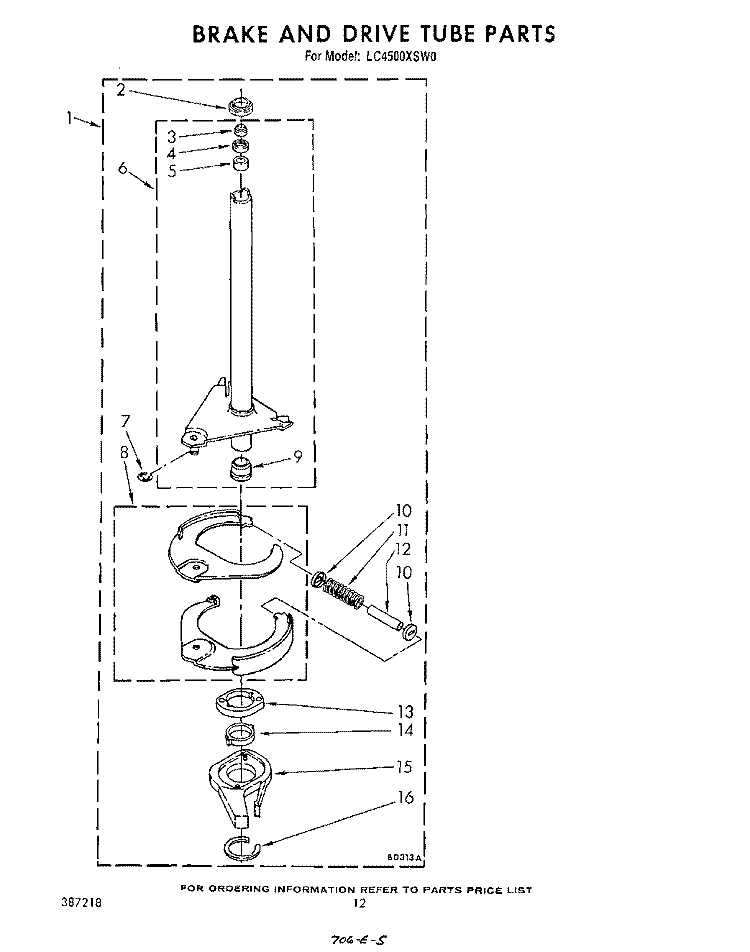BRAKE AND DRIVE TUBE Diagram and Parts List for LC4500XSW0  Whirlpool Washer