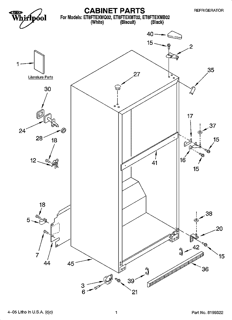 CABINET PARTS Diagram and Parts List for ET8FTEXMB02  Whirlpool Refrigerator