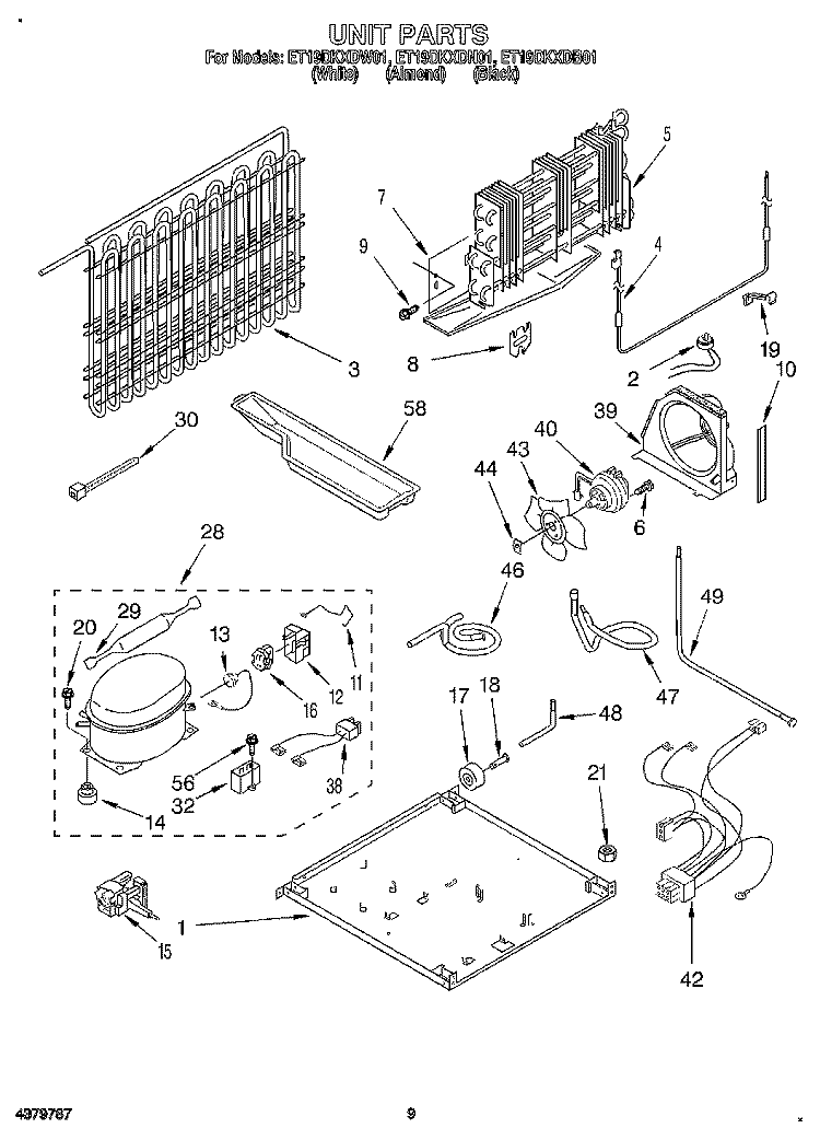 UNIT Diagram and Parts List for ET19DKXDB01  Whirlpool Refrigerator