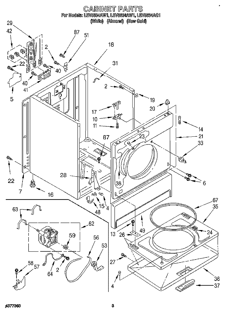 SECTION Diagram and Parts List for LEV5634AW1  Whirlpool Dryer