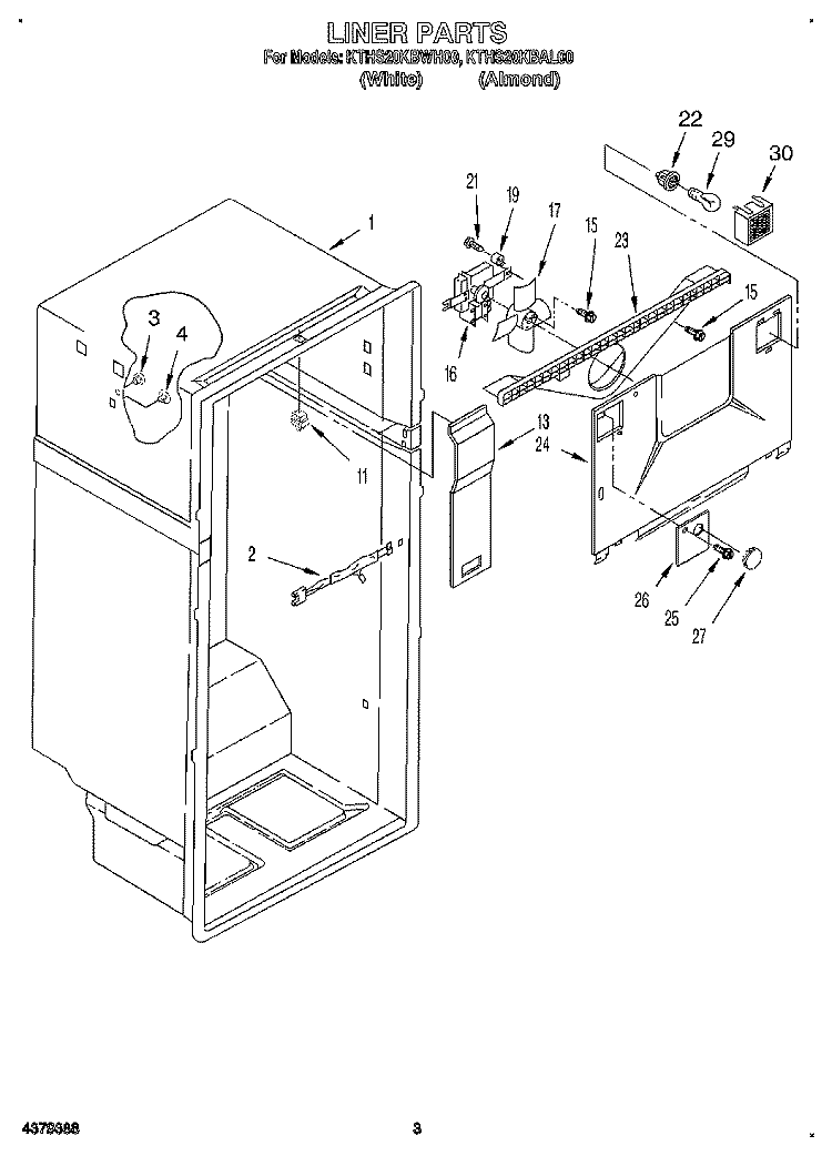 LINER Diagram and Parts List for KTHS20KBWH00  KitchenAid Refrigerator