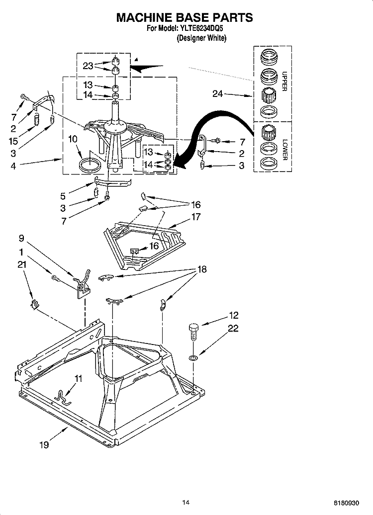 MACHINE BASE PARTS Diagram and Parts List for YLTE6234DQ5  Whirlpool Washer Dryer Combo