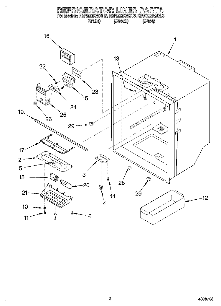 REFRIGERATOR LINER Diagram and Parts List for KBRS22KGBL3  KitchenAid Refrigerator